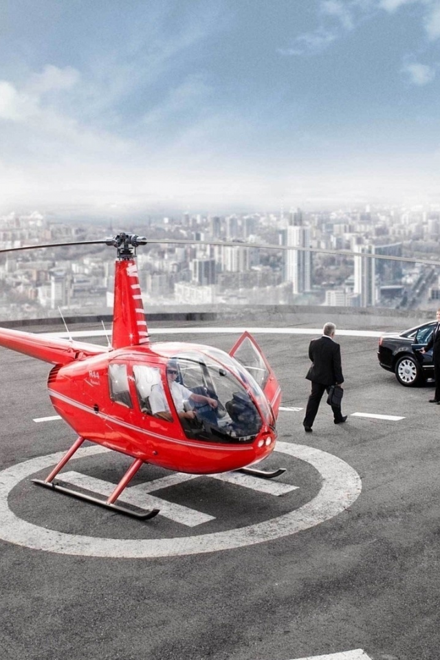 helicopter, красный, вертолет, машина