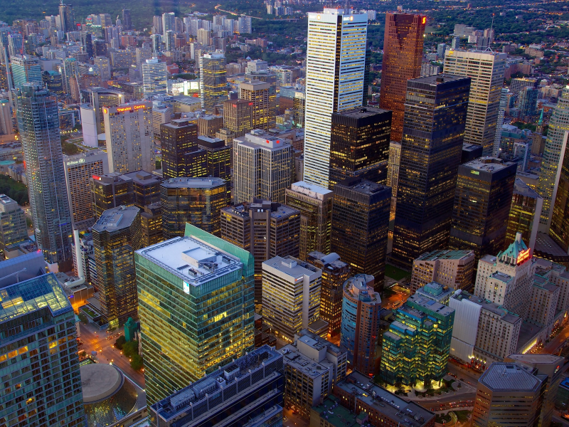 Канада, Toronto, мегаполис, небоскребы, панорама, вечер, огни
