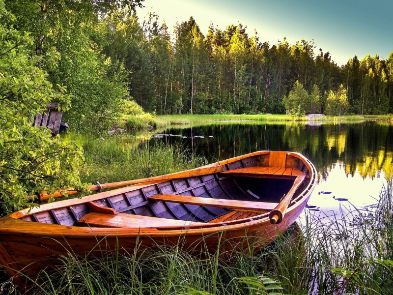 природа, лето, озеро, лодка