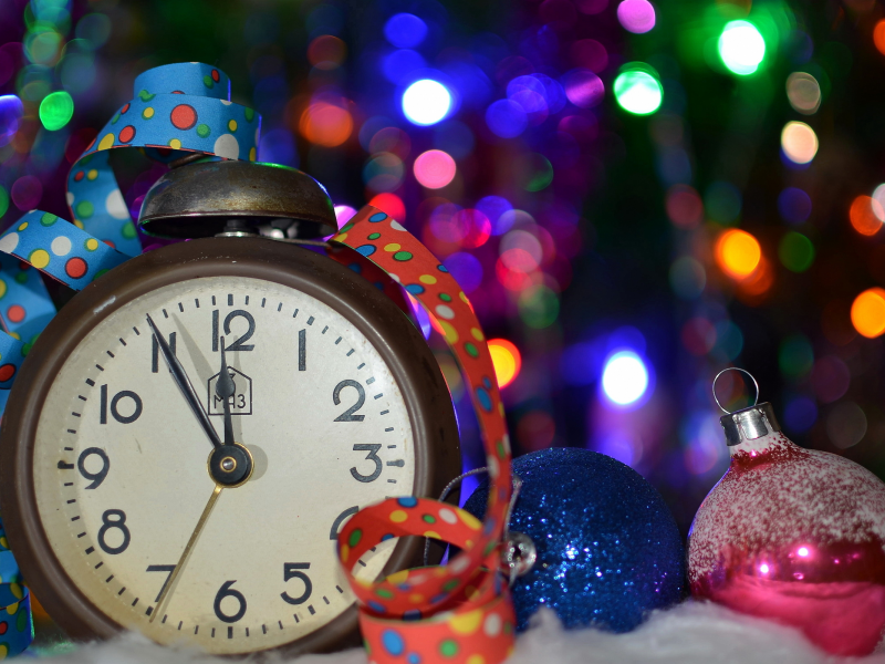 праздник, игрушки, часы, новый год, снег, рождество