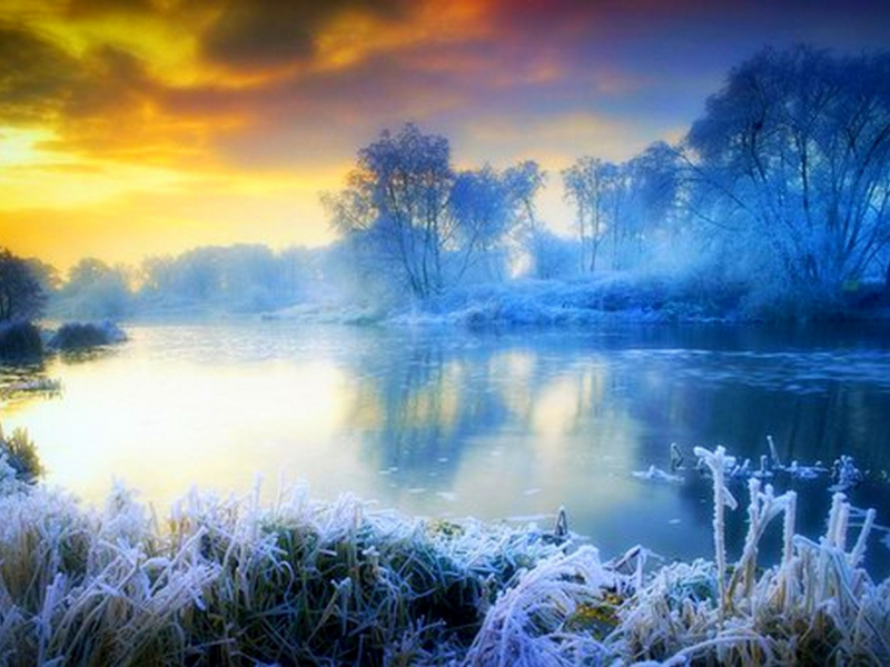 зима, река, солнце