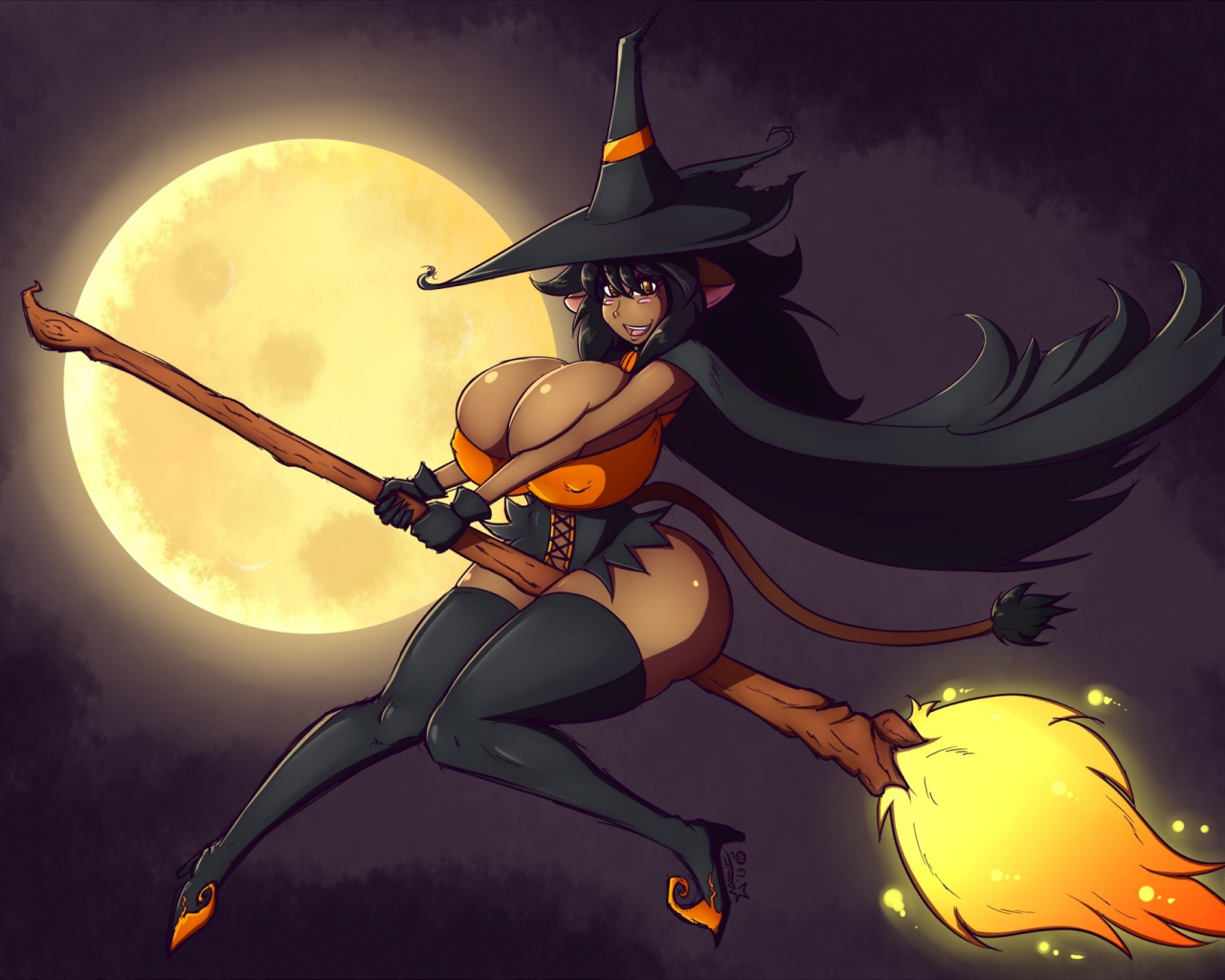 halloween, луна, ведьма, хэллоуин, метла