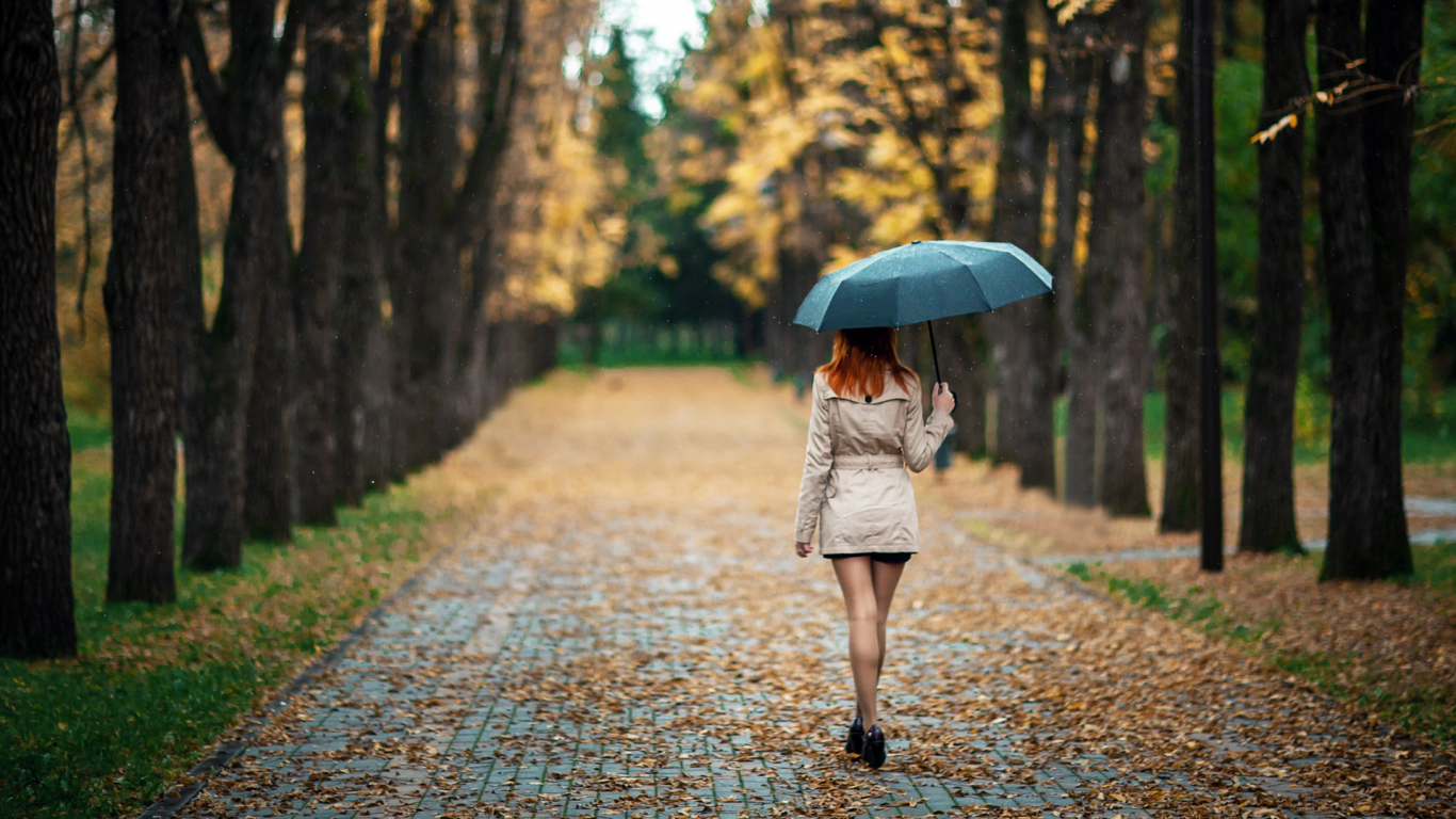 девушка, зонт, осень