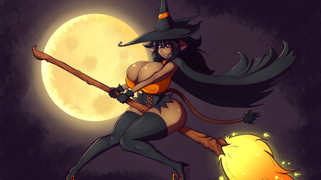 halloween, луна, ведьма, хэллоуин, метла