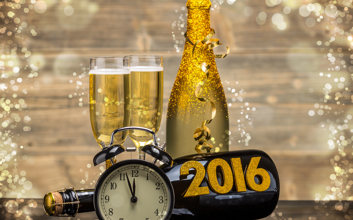 2016, шампанское, бокалы, праздник, новогодние обои