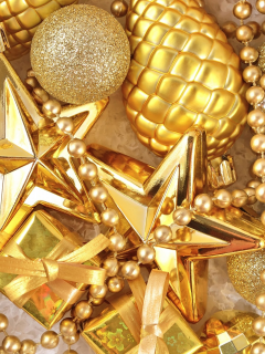 New Year, gold, Новый год, украшения, игрушки, золотые, шары, бусы, звезды