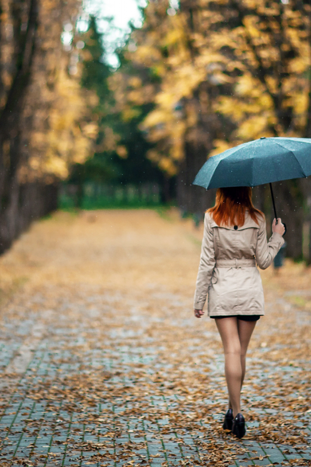 девушка, зонт, осень
