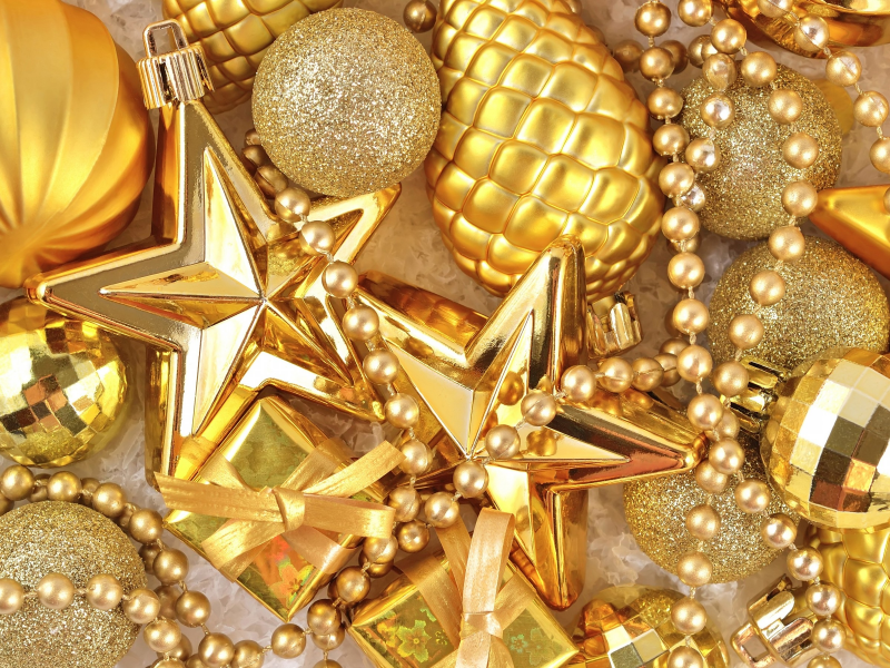 New Year, gold, Новый год, украшения, игрушки, золотые, шары, бусы, звезды