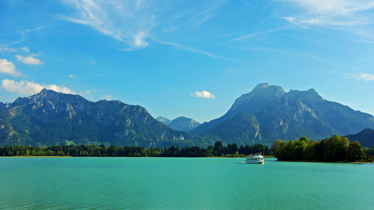 germany, bavaria, замок, горы, бавария, германия, река, деревья