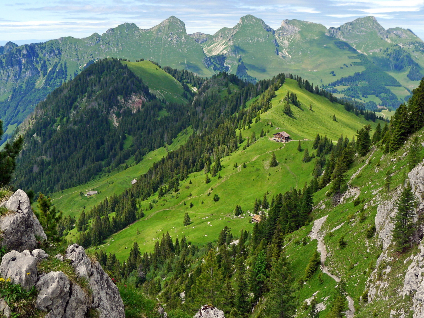 швейцария, домик, gastlosen, горы, лес, switzerland, лето