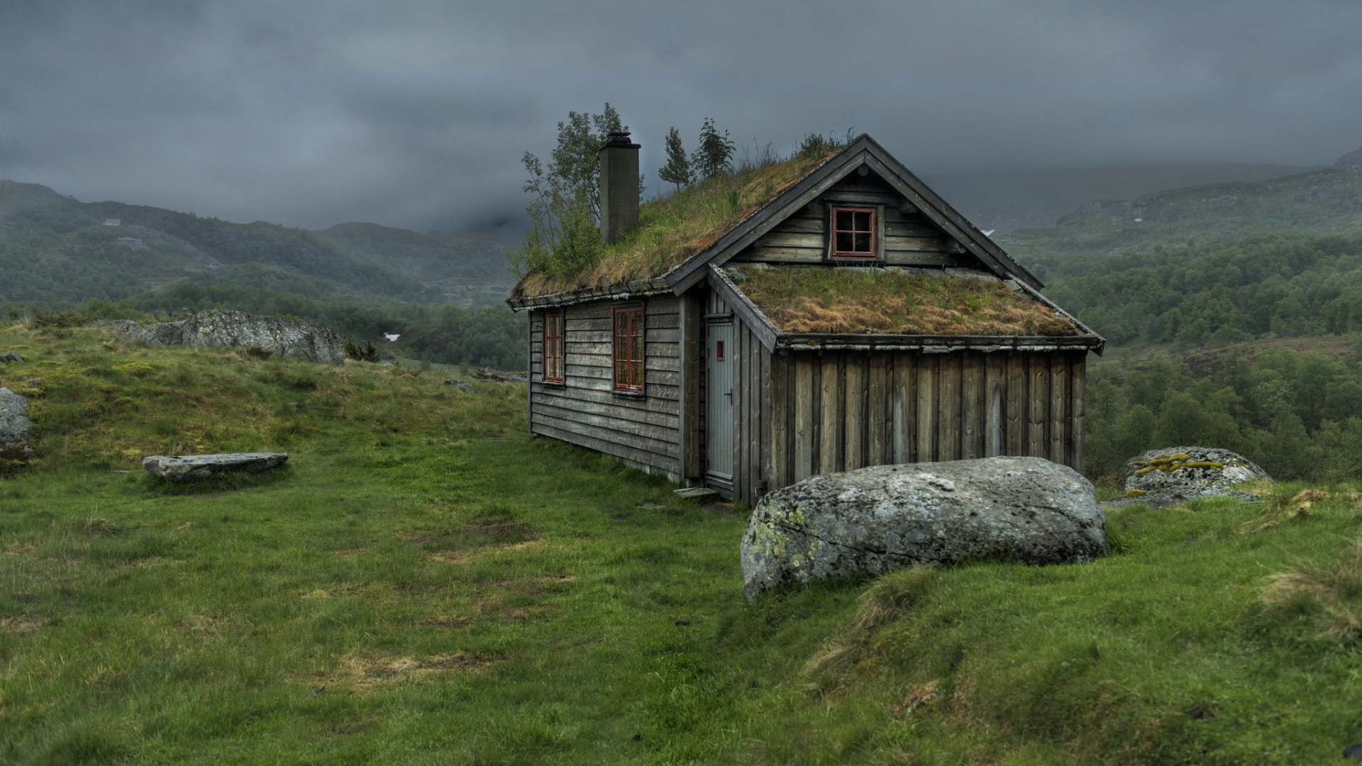 горы, rogaland, дом, gullingen, лето, тучи, norway