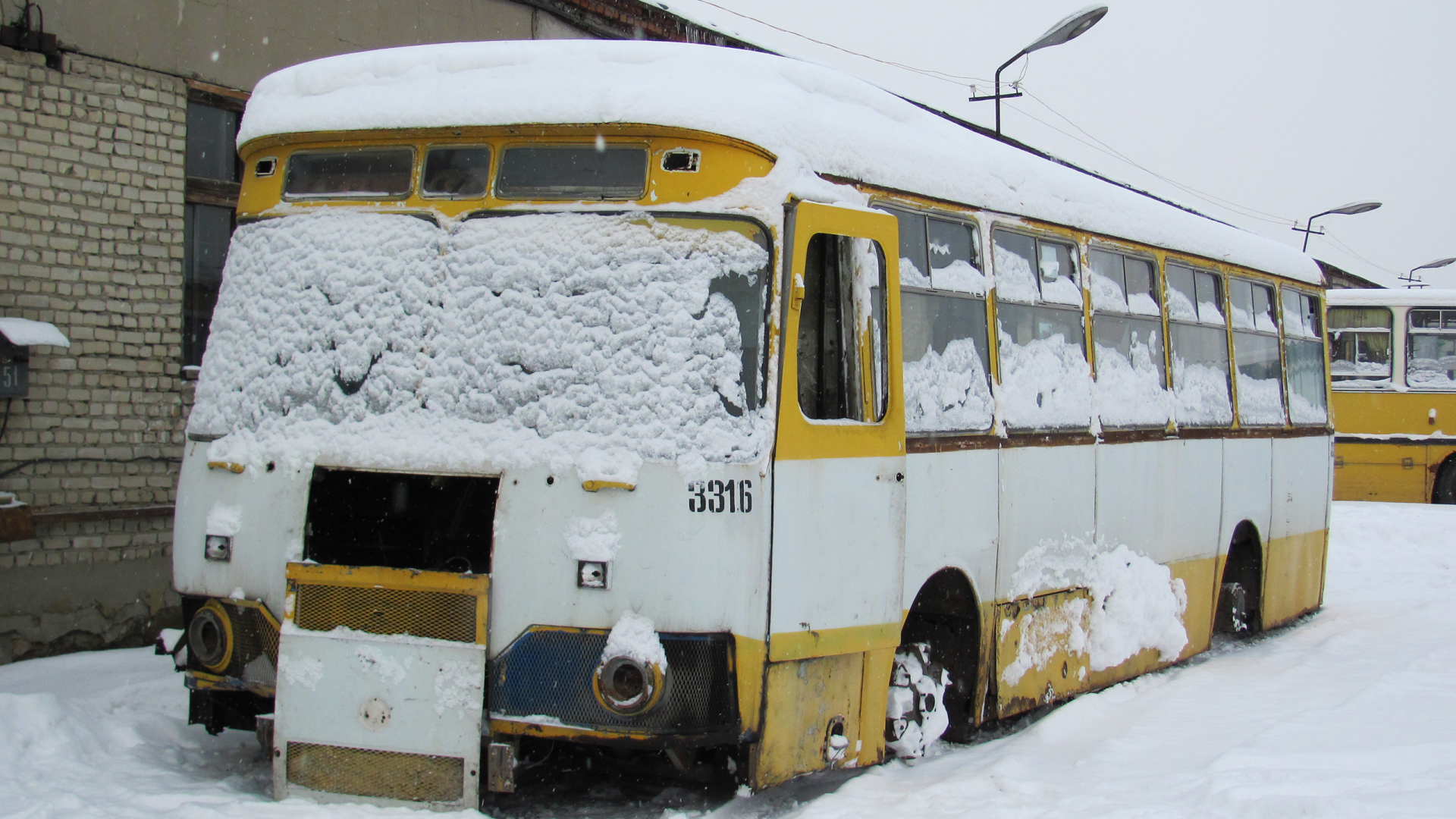 автобус, лиаз, пенза, снег, гараж, зима