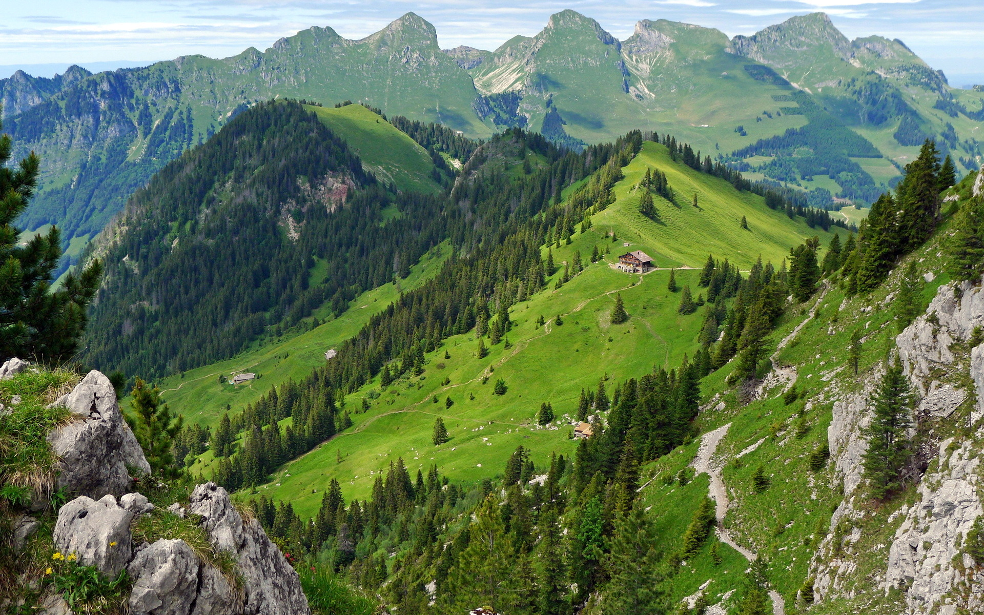 швейцария, домик, gastlosen, горы, лес, switzerland, лето