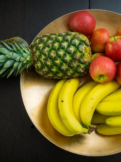тарелка, яблоки, банан, полезное, еда, фрукты, ананас