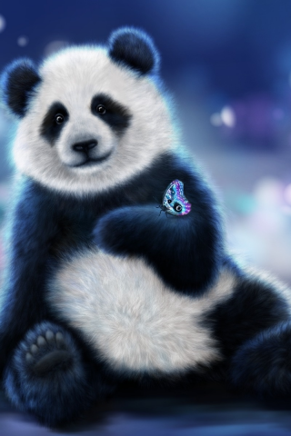 панда, бабочка, медведь, цвета, фон, фонарь, свет, мотылек