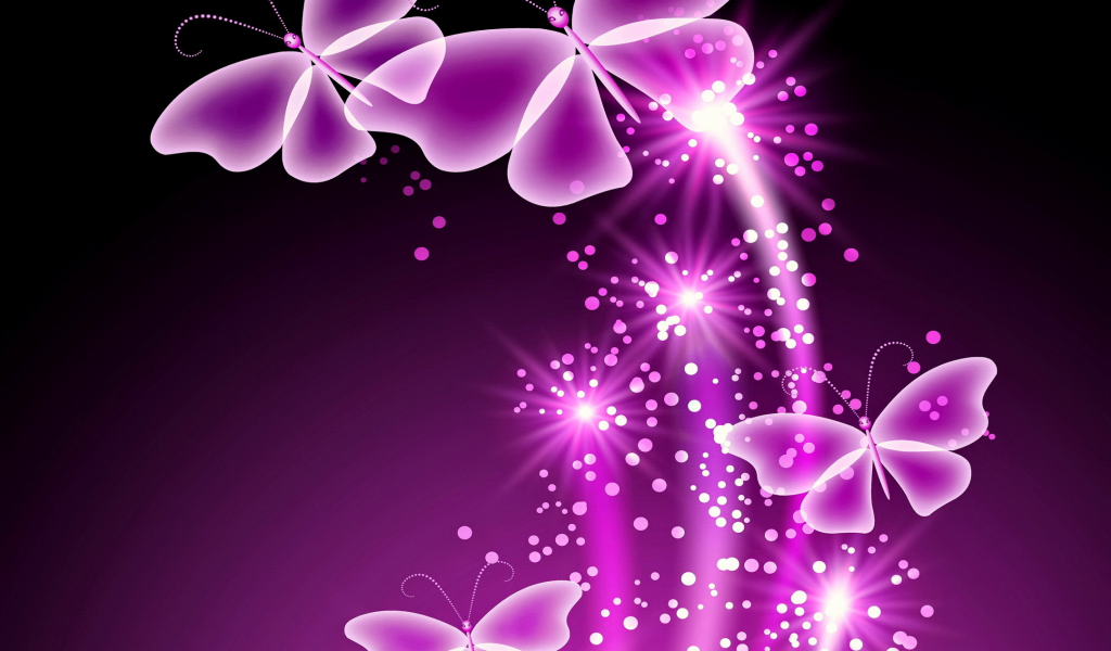 butterflies, неоновые, бабочки, neon, abstract, purple, sparkle, glow