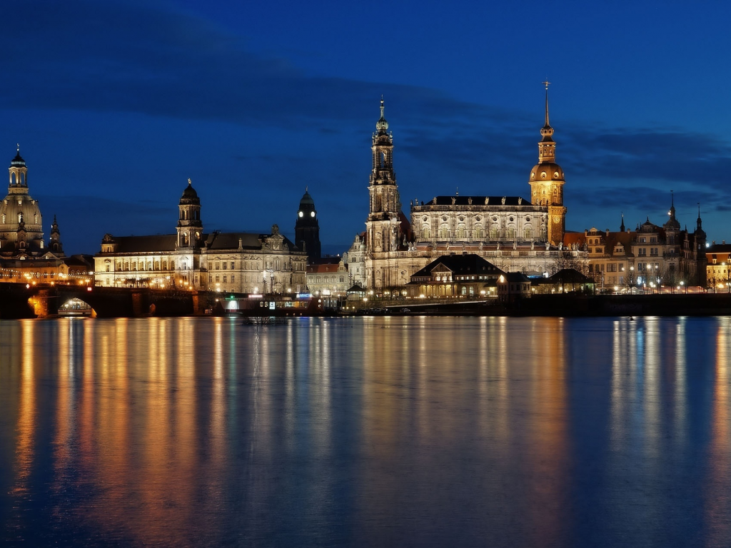 германия, дрезден, ночь, dresden, вода, deutschland, germany, свет