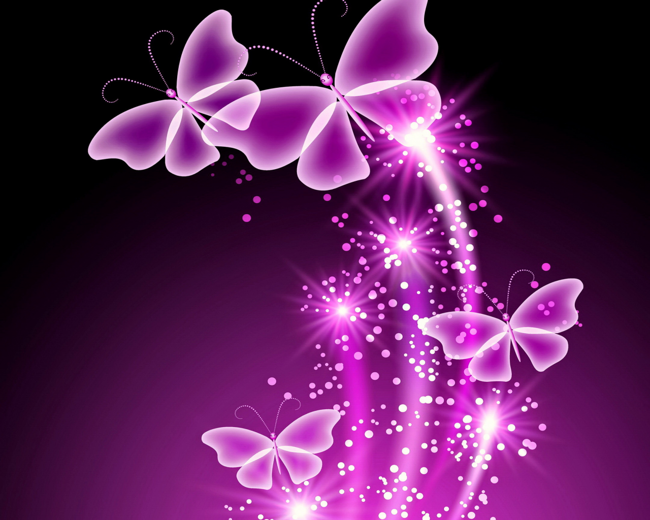 butterflies, неоновые, бабочки, neon, abstract, purple, sparkle, glow