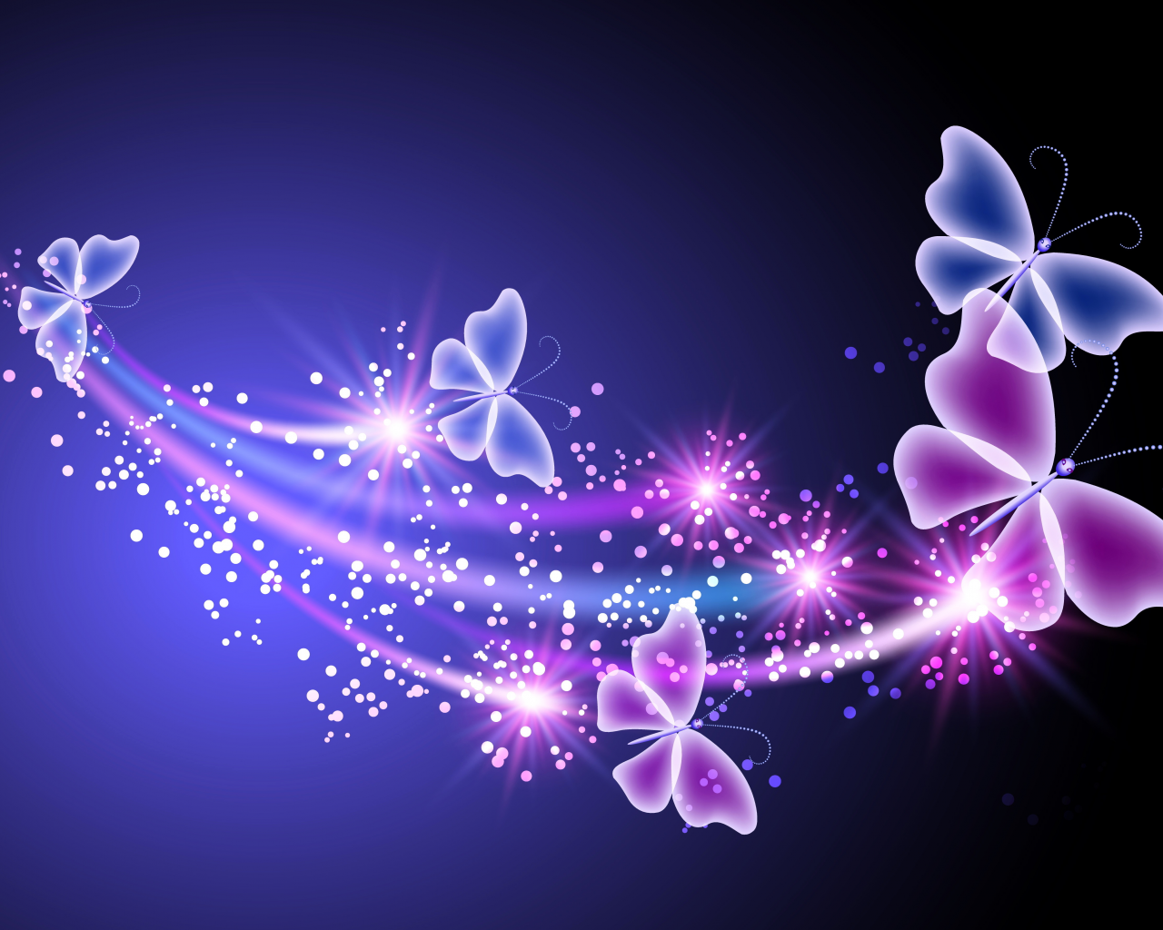 butterflies, бабочки, blue, abstract, pink, неоновые, sparkle, glow, neon