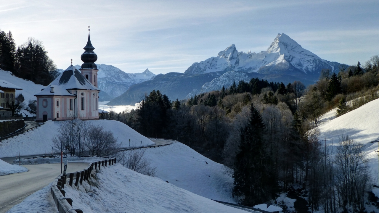 maria gern church, bavarian alps, berchtesgaden, bavaria, germany, mount watzmann