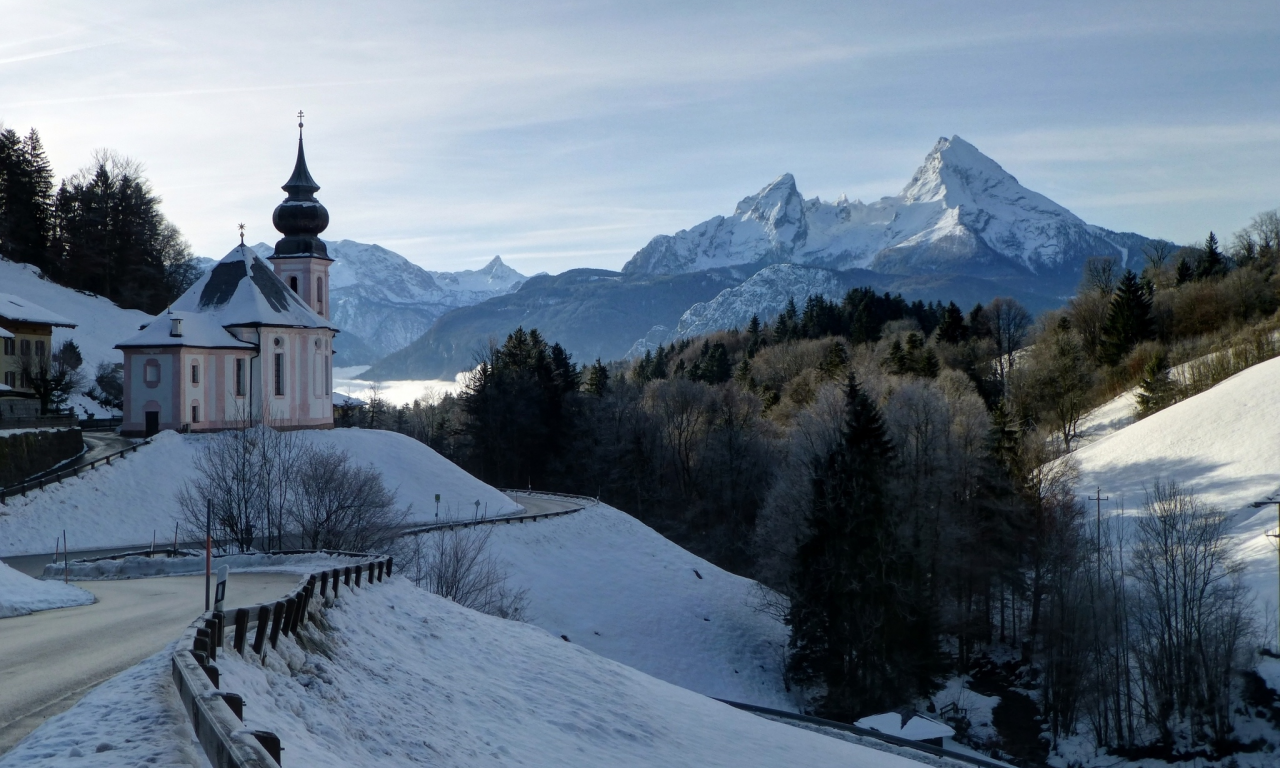 maria gern church, bavarian alps, berchtesgaden, bavaria, germany, mount watzmann