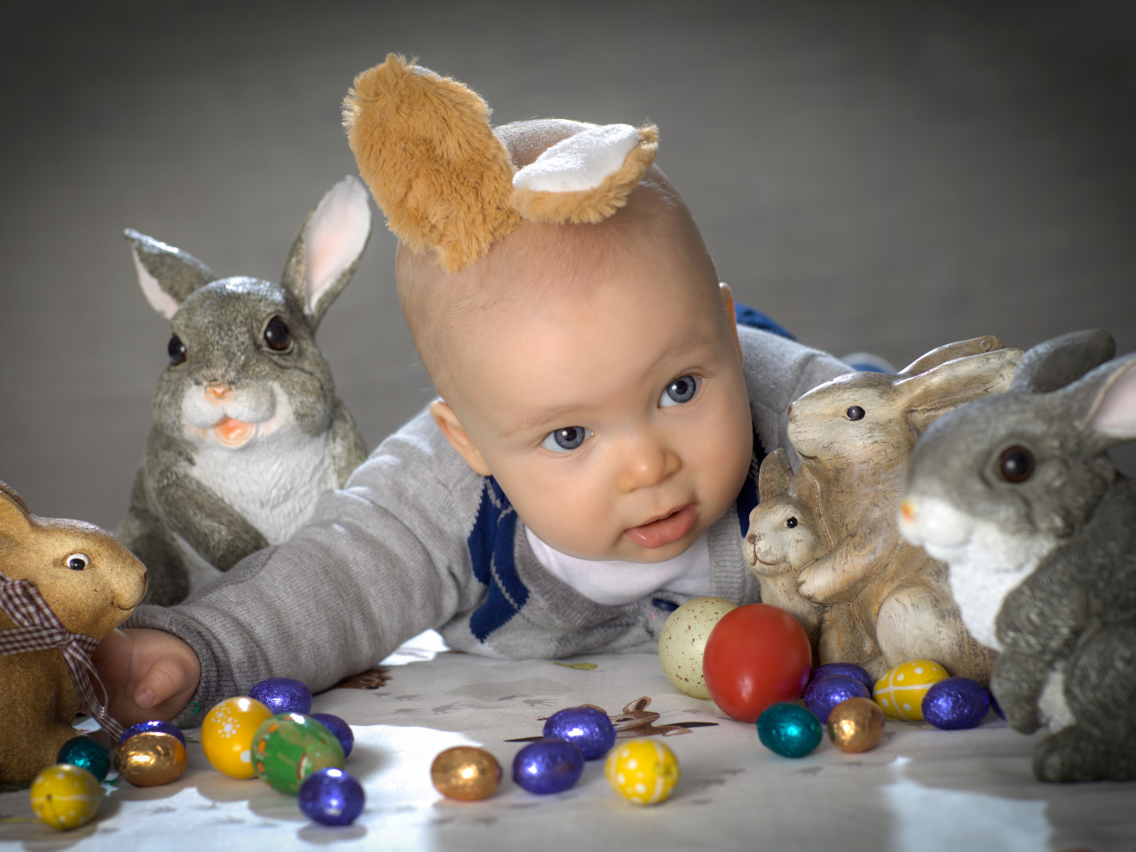 кролики, пасхальные яйца, пасха, ребёнок, зайцы, happy easter