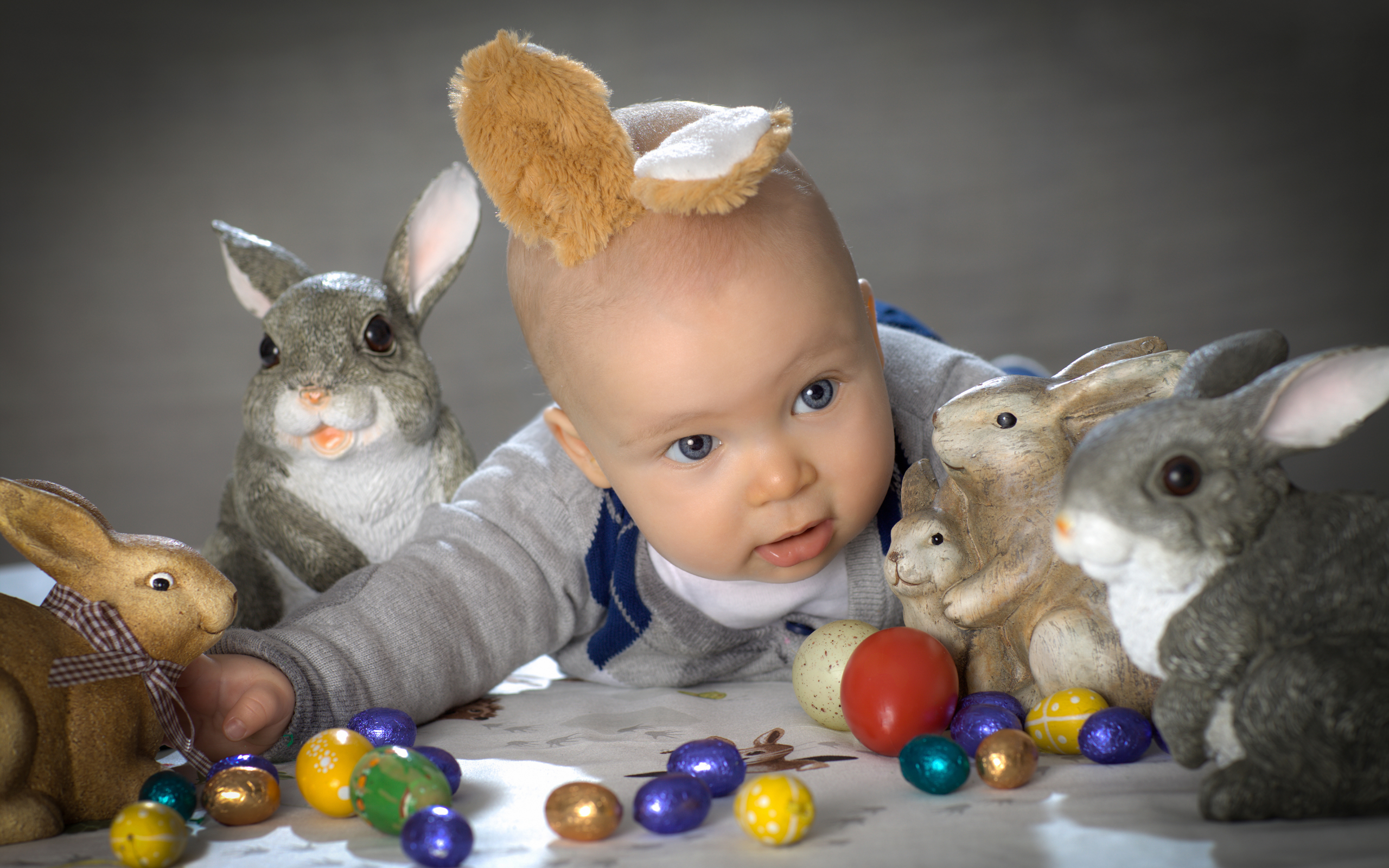 кролики, пасхальные яйца, пасха, ребёнок, зайцы, happy easter