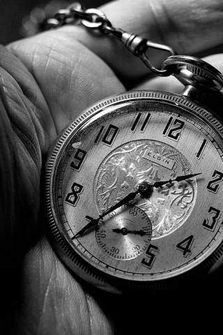 clock, hand, black and white