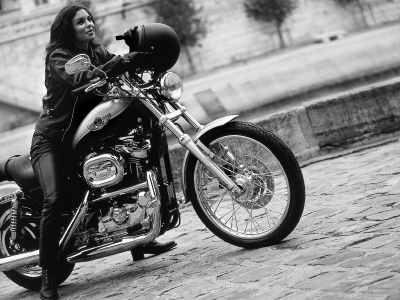 harley davidson, девушка, мотоцикл, шлем, байк