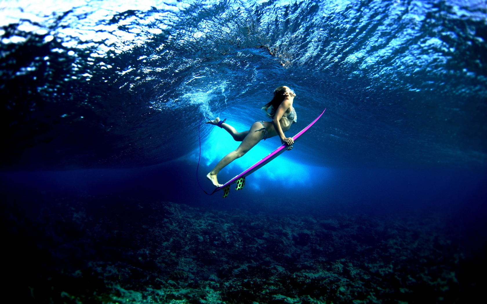 девушка, вода, море, доска, серфинг