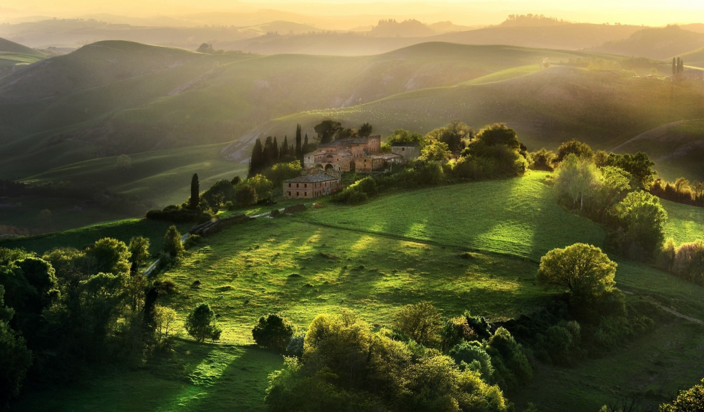 зелень, пейзаж, природа, тоскана, италия
