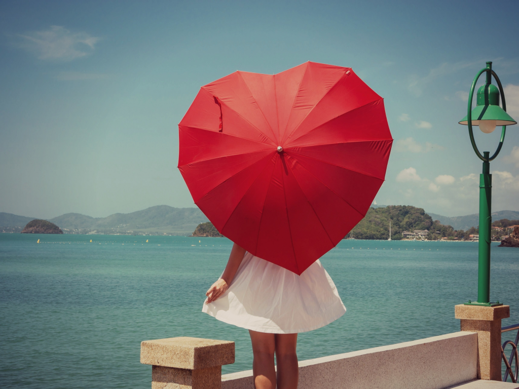 настроения, красный, форма, зонт, зонтик, девушка