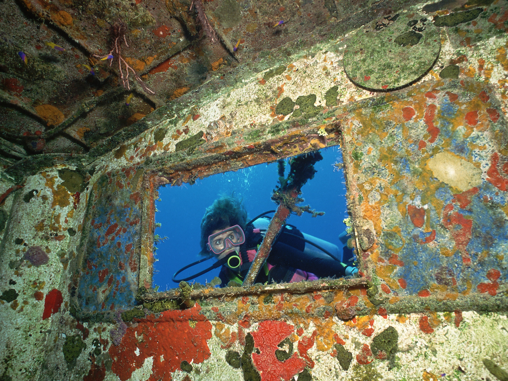 море, водолаз, корабль