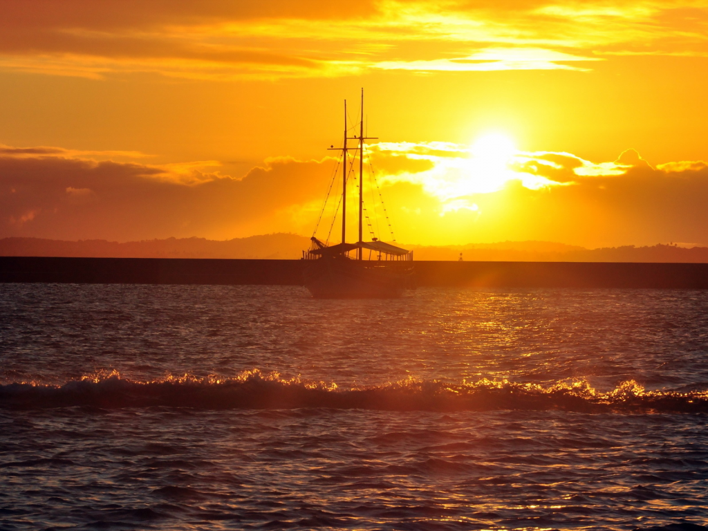 пейзаж, корабль, море, закат