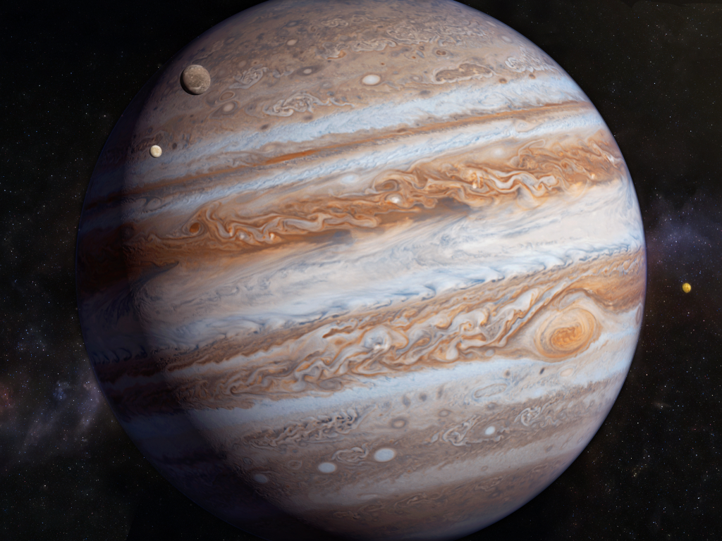 юпитер, планета, спутники, газовый гигант, солнечная система, звёзды, космос