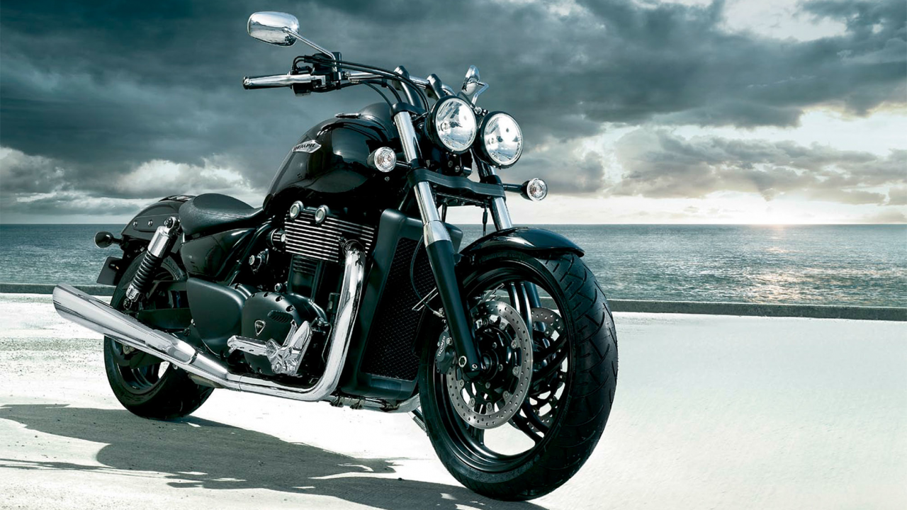 triumph, thunderbird, storm, highball, custom, darkness, highway, town, мотоцикл