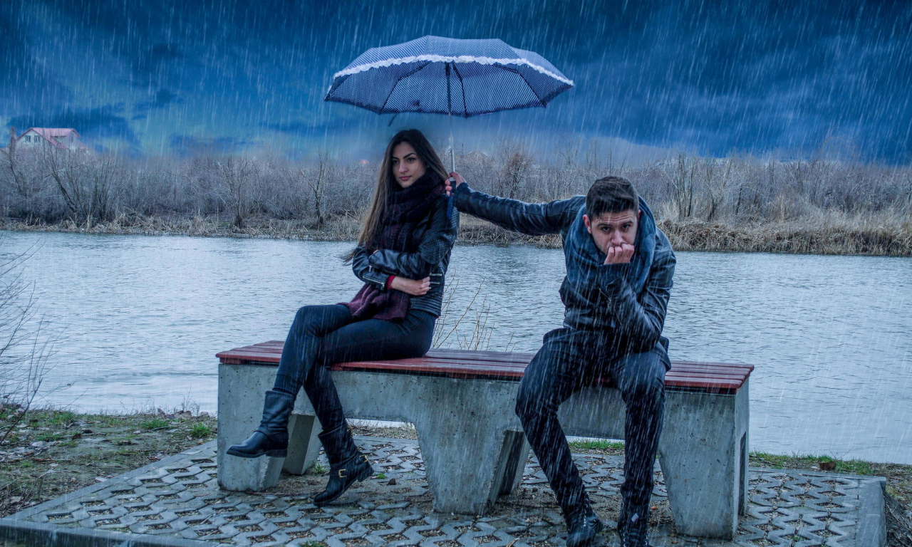 это любовь, зонт, девушка, дождь, парень