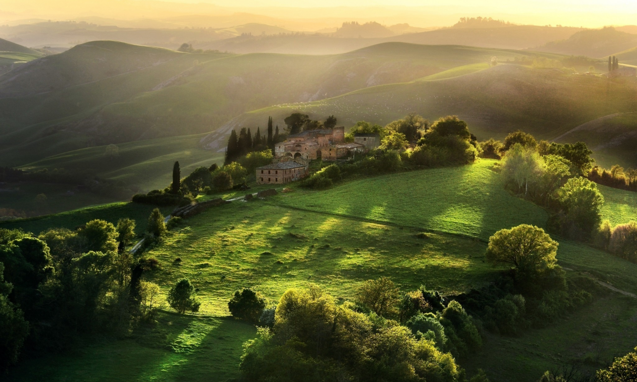 зелень, пейзаж, природа, тоскана, италия
