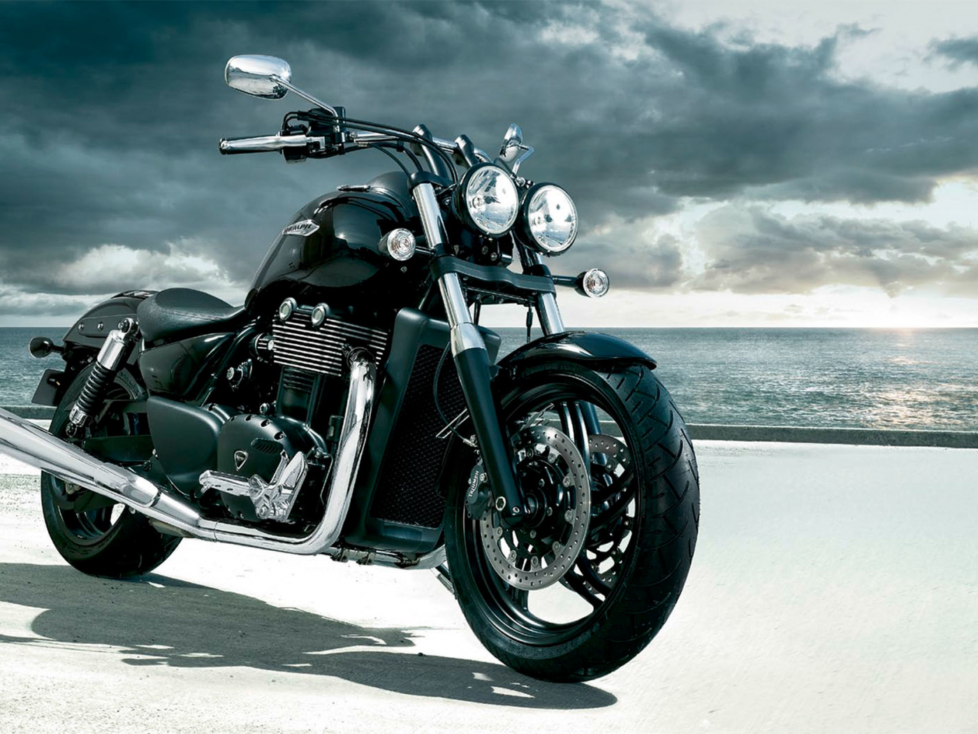 triumph, thunderbird, storm, highball, custom, darkness, highway, town, мотоцикл