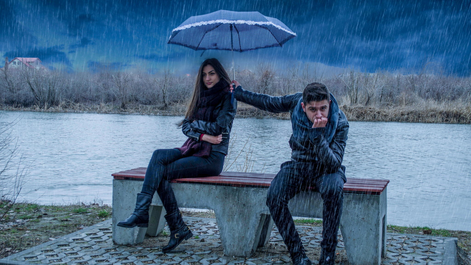это любовь, зонт, девушка, дождь, парень