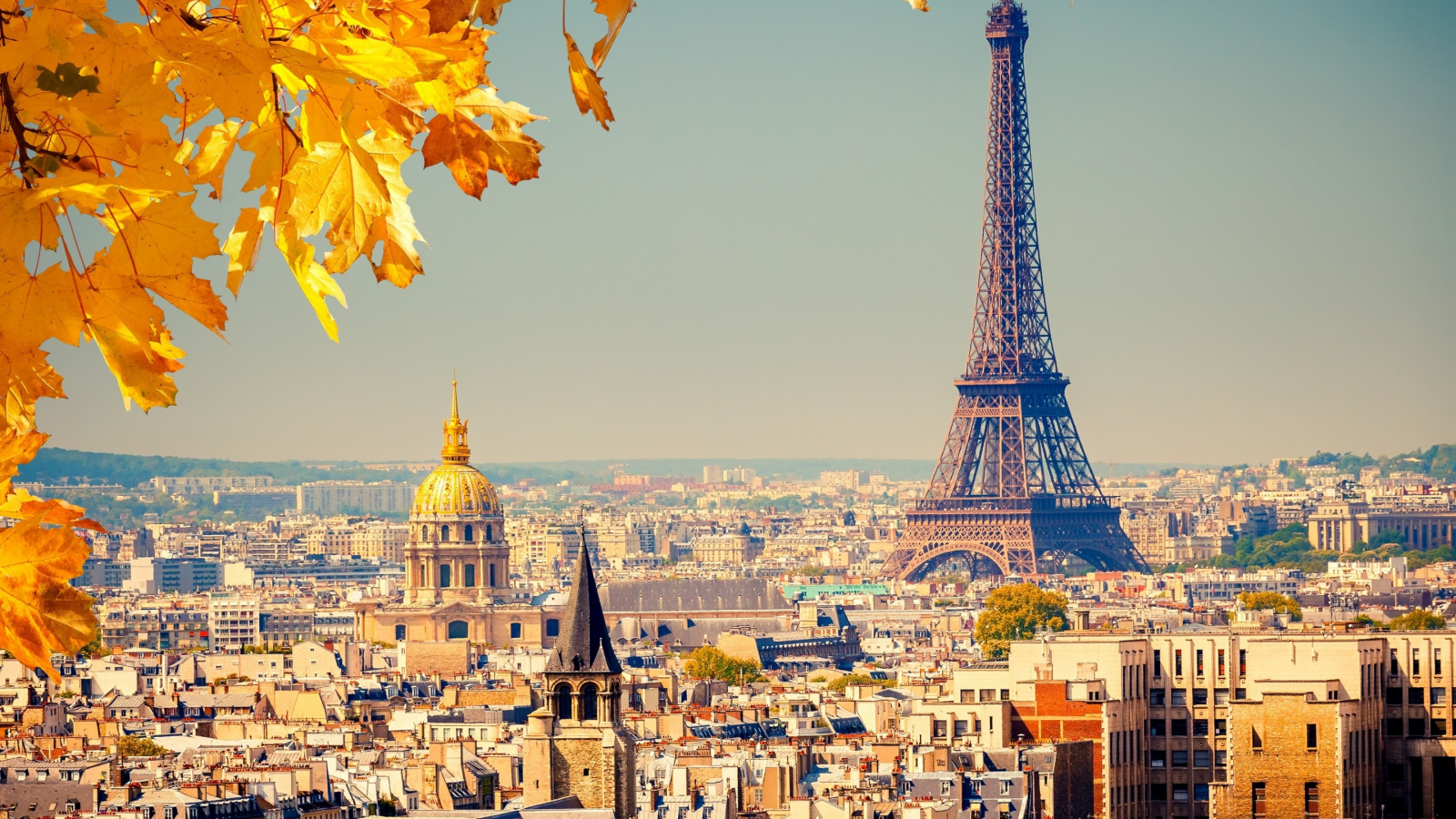 франция, париж, эйфелева башня, город, дома, панорама, осень, небо