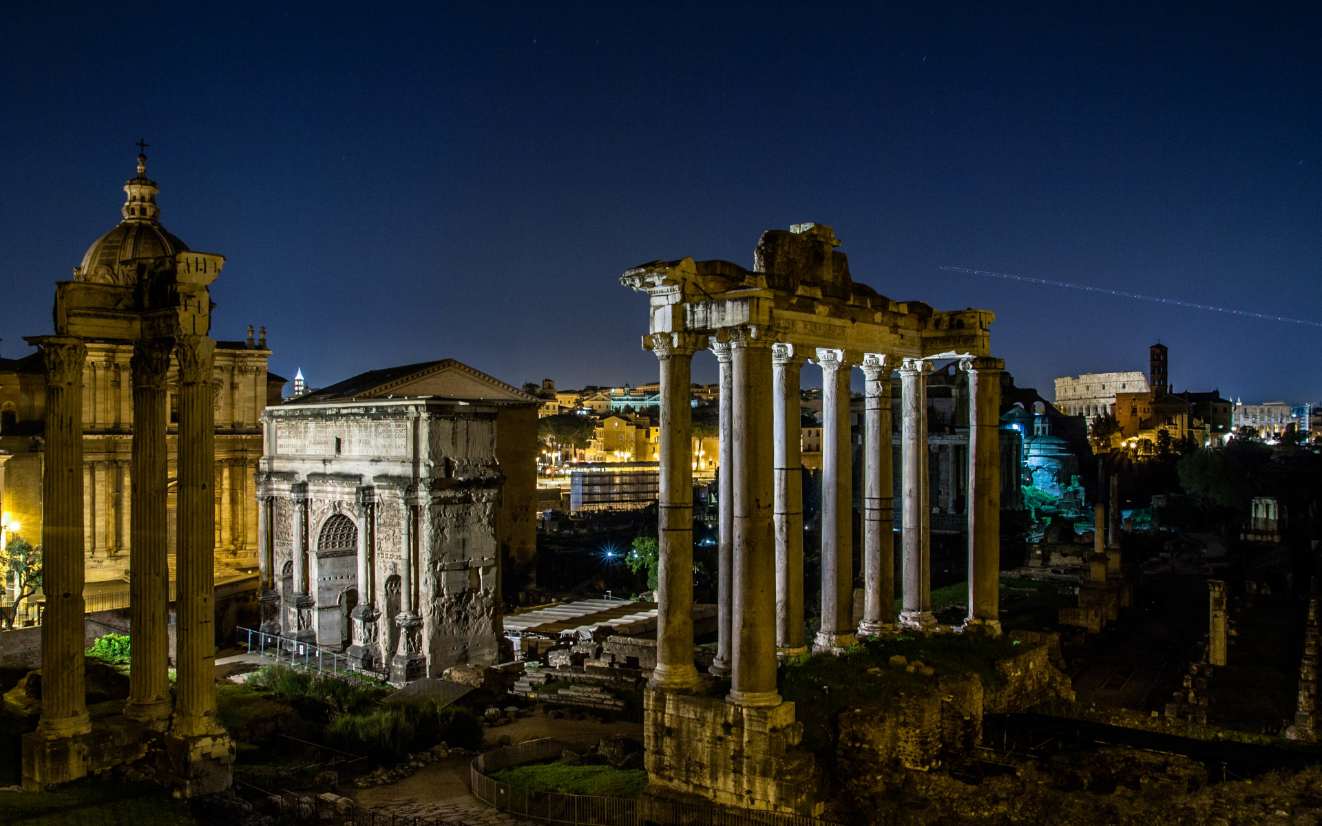 рим, италия, город, архитектура, небо, ночь, руины, колонны