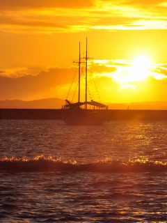 пейзаж, корабль, море, закат