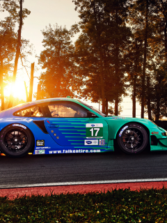 team, trees, sun, porsche, competition, sportcar, gt3, rsr, track, spoiler, widebody, falken, 911