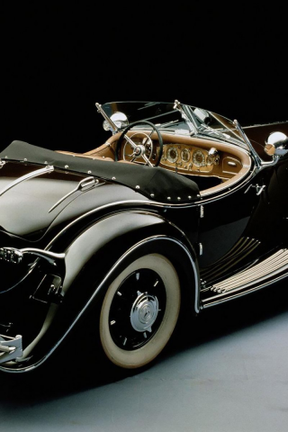 автомобиль, mercedes, benz, 500k, cabriolet, luxury, retro, sedan, 1936, car, sun, sky, dark, summer, see, back, indusrial, black, wide