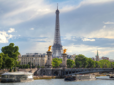 эйфелева башня, париж, франция, река, мост