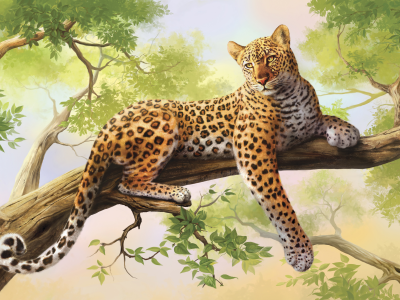 olggah, леопард, art, дерево, живопись
