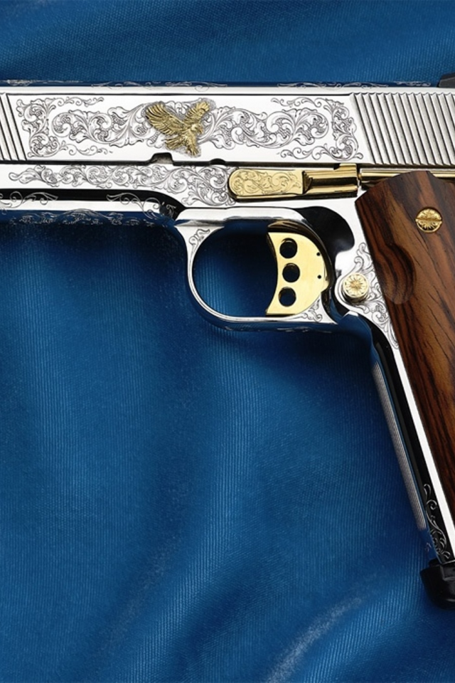 пистолет, инкрустация, серебро, золото, weapon, gun, 1911, 1911a, gold, pistols, weapons, silver, white