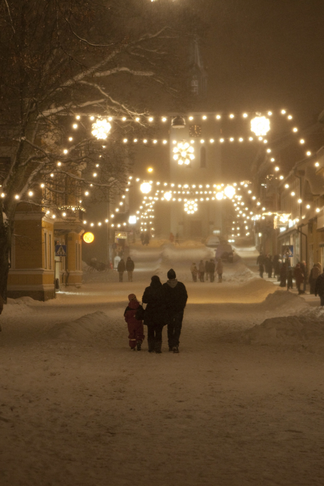 ночь, улица, новый год, зима, гирлянды, рождество, снег
