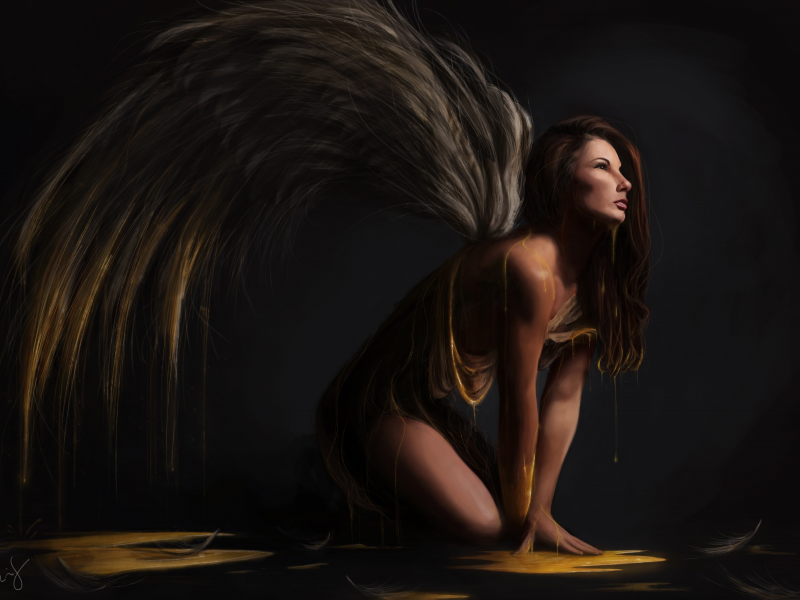 фантастика, арт, ангел, девушка, профиль, крылья